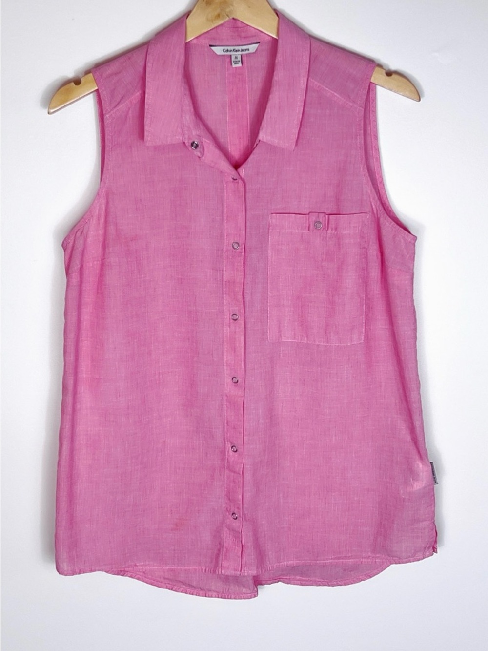 Calvin Klein Jeans Pink Sleeveless Button-Down Cotton Top
